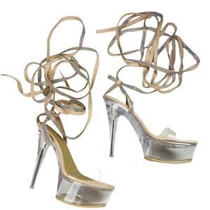 Fashion Nova Strappy Keep You Around Extreme Platform Dance Gold Heels Size 9